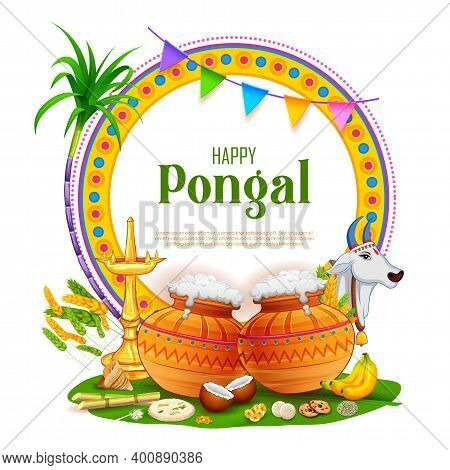 Illustration Of Happy Pongal Holiday Harvest Festival Of Tamil Nadu South India Greeting Background