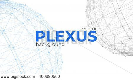 Abstract Background With Spherical Plexus Design Elements. Geometric Structures From Dots And Lines.