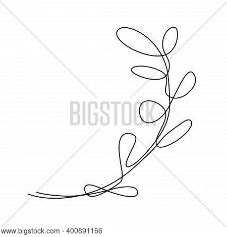 One Line Drawing Bay Leaf Twig. Minimal One Line Drawing