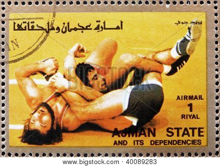 Frimärke Ajman 1973 brottning, Olympic Sports