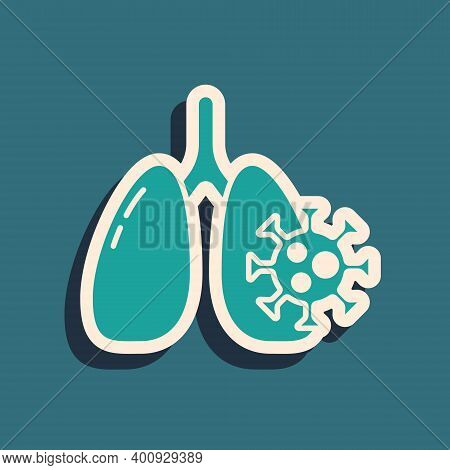 Green Virus Cells In Lung Icon Isolated On Green Background. Infected Lungs. Coronavirus, Covid-19. 