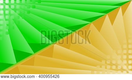 Abstract Background With Triangular Shape Depicting 3 Dimensions. The Background With Green And Gold