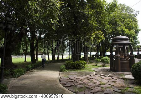 Ancient Angel Statue In Thewalai Shrine And Decorate Gardening For Thai People And Foreign Travelers
