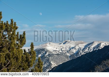Mountains In The Pyrenees In Andorra In Winter With Lots Of Snow.