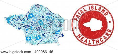 Vector Mosaic Faial Island Map With Injection Icons, Analysis Symbols, And Grunge Healthcare Rubber 