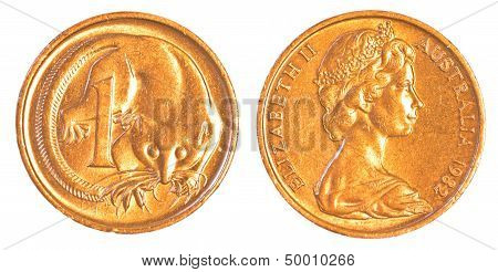 One Australian Cent Coin Isolated On White Background