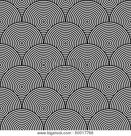 Black and White Psychedelic Circular Textile Pattern.