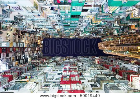 Overcrowded residential building in Hong Kong
