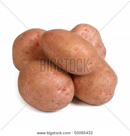 Tubers of red potatoes isolated on a white background.