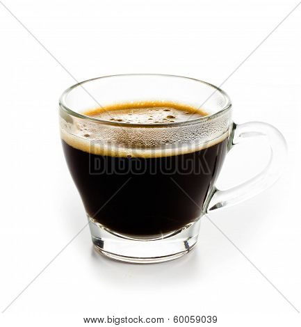 Coffee Espresso In  Glass Cup With Foam White Background