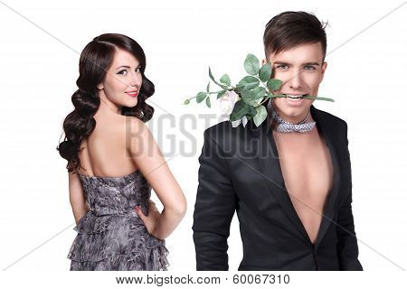 beautiful couple in love on a white background