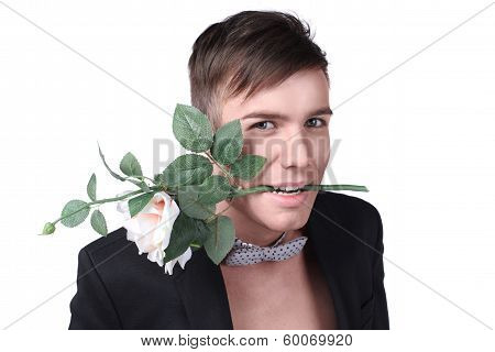 stylish men with flowers isolated on white background