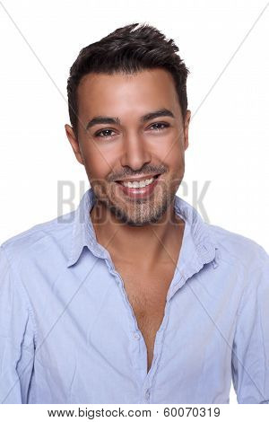 portrait of a handsome man smiling isolated on white background
