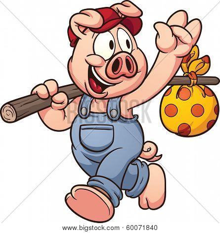 Cartoon pig waving goodbye. Vector