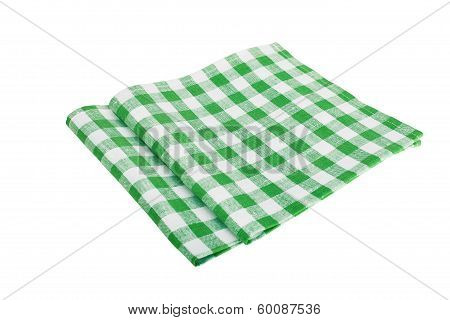 Green Table Napkins On White Background Isolated