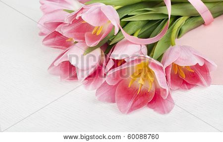 Pink Tulips With A Card