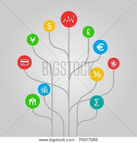 Finances and money  concept - colorful tree illustration