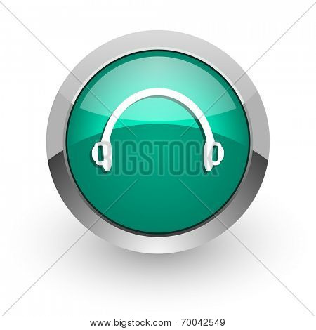 headphones green glossy web icon 
