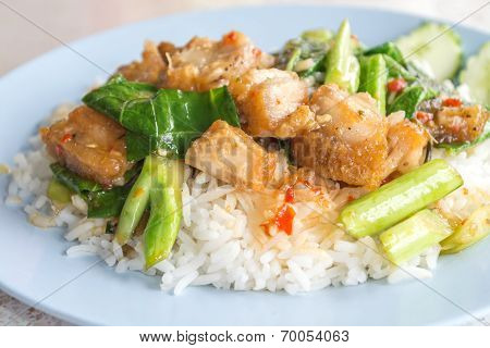Fried Kale Mixed Crispy Pork,, Kana Moo Krob.