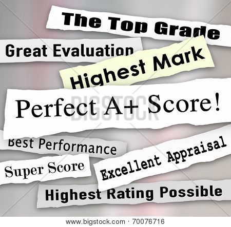 Perfect A Plus score on headlnes ripped from newspapers and top ratings, reviews and results