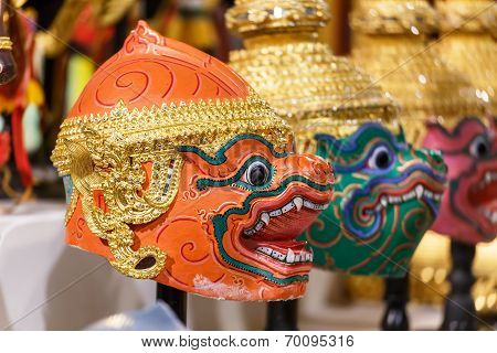 Thai Traditional Mask Used in Thai traditional dance of the Ramayana Saga