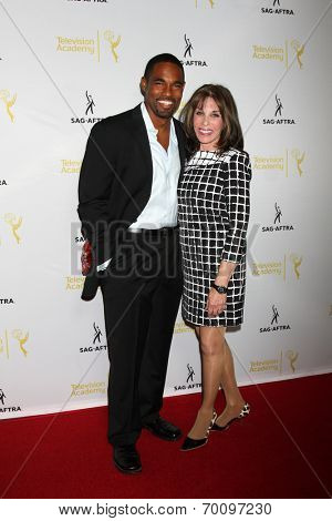 LOS ANGELES - AUG 12:  Jason George, Kate Linder at the Dynamic & Diverse:  A 66th Emmy Awards Celebration of Diversity Event at Television Academy on August 12, 2014 in North Hollywood, CA