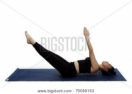Young Beautiful Yoga Posing On A White Studio Background.