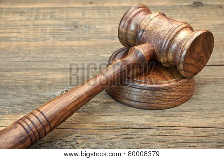 Wooden Judges Gavel And Soundboard Close-up