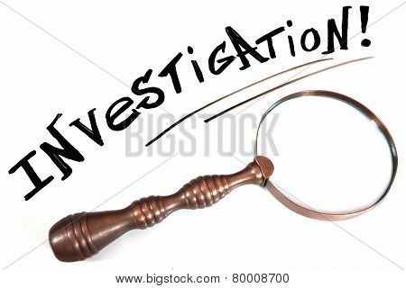 Handwritten Sign Investigation And Retro Magnifying Glass