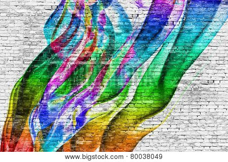 Abstract Colorful Painting Over Brick Wall