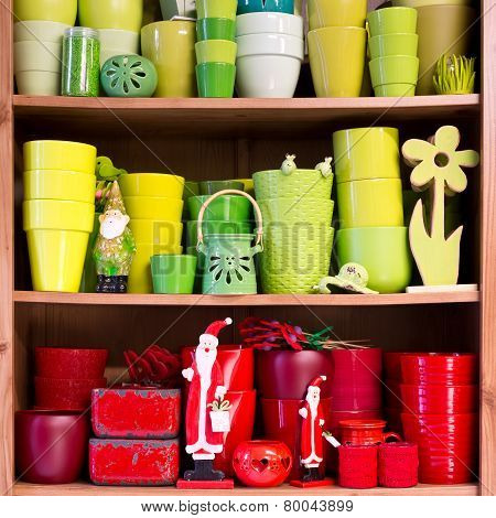 Ceramic Flowerpots In The Florist Store