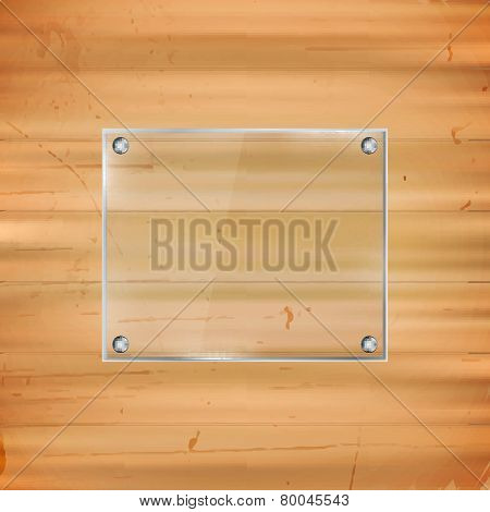 Rectangular glass frame on wooden background