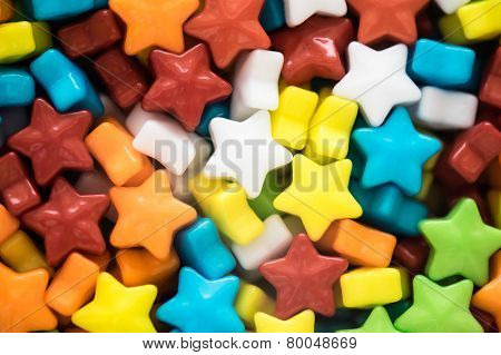 Multicolored stars candies closeup