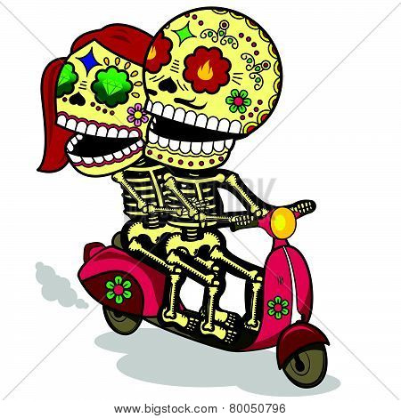 Funny skeletons_A love journey on a scooter