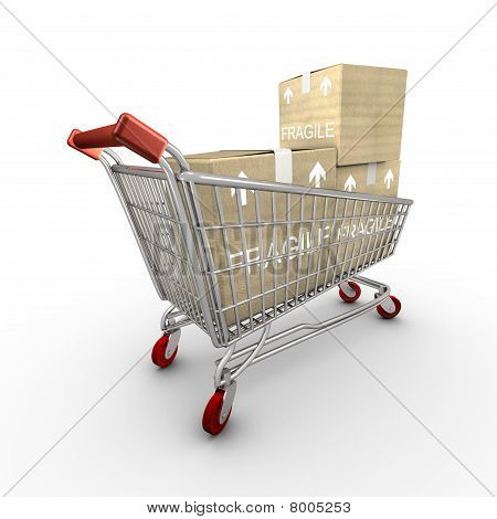 Carrinho de compras isolado com três caixas de