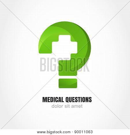 Green Question Mark With Medic Cross Symbol. Vector Logo Design Template. Modern Concept For Medical