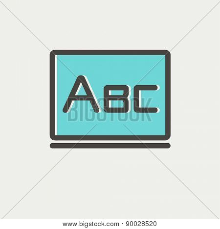 Big letters ABC on the balckboard icon thin line for web and mobile, modern minimalistic flat design. Vector icon with dark grey outline and offset colour on light grey background.