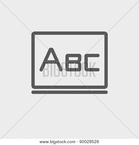 Big letters ABC on the blackboard icon thin line for web and mobile, modern minimalistic flat design. Vector dark grey icon on light grey background.