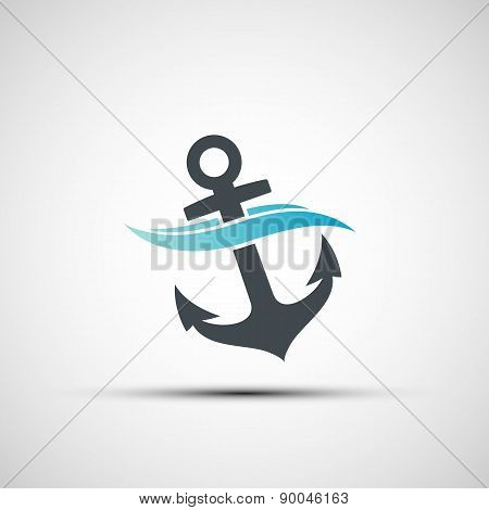 Ship Anchor And Wave.