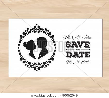 Vector save the date wedding invitation with profile silhouettes