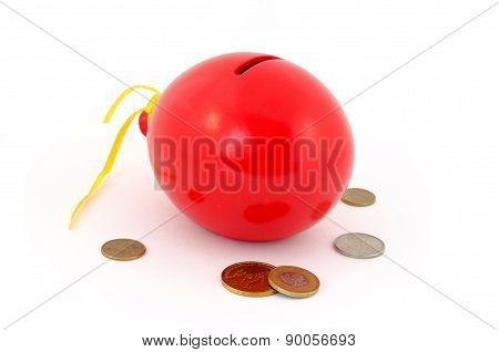 Red balloon piggy Bank with coins