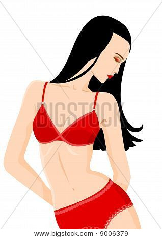 Frau in roten Dessous
