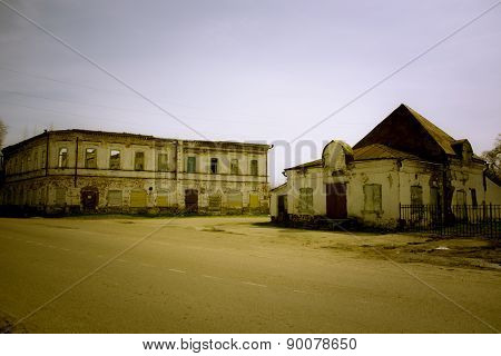 Brick destroyed buildings store in the Russian province