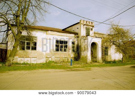 Destroyed building power plants with broken windows in the Russi