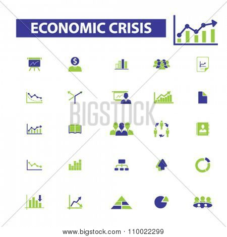 economic crisis, market analytics  icons, signs vector concept set for infographics, mobile, website, application 