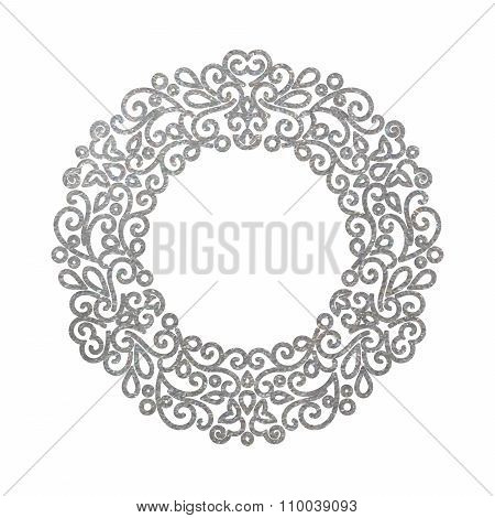 Elegant luxury retro silver floral round frame.