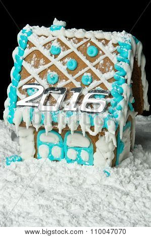 Gingerbread House With Number 2016 On The Roof