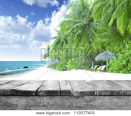 Wooden pier with beautiful sea or ocean background