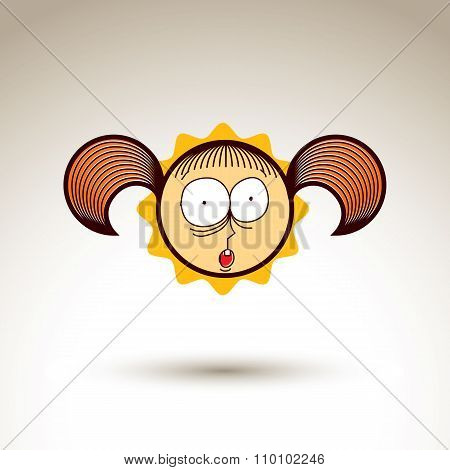 Vector Art Hand Drawn Illustration Of Surprised Person. Girl Temperament Idea, Emotions On Woman Fac