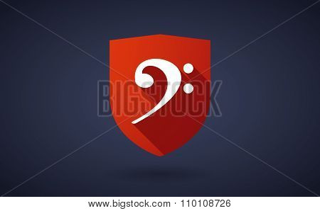 Long Shadow Shield Icon With An F Clef